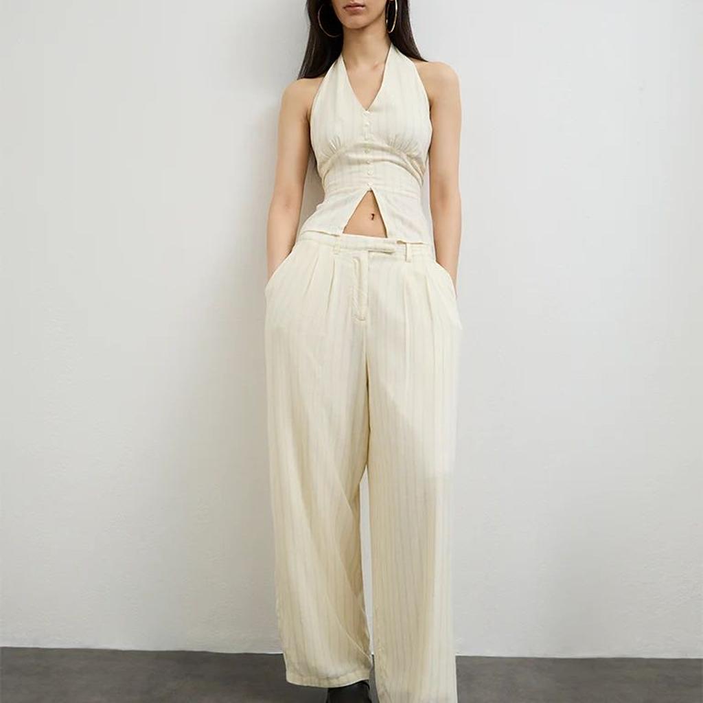 Nuon Light Yellow Striped High-Rise Trousers
