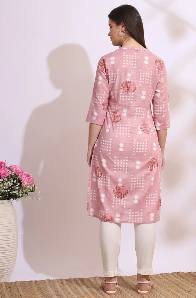Pink Bold Geometric Printed Pure Cotton Straight Kurta — photo 6