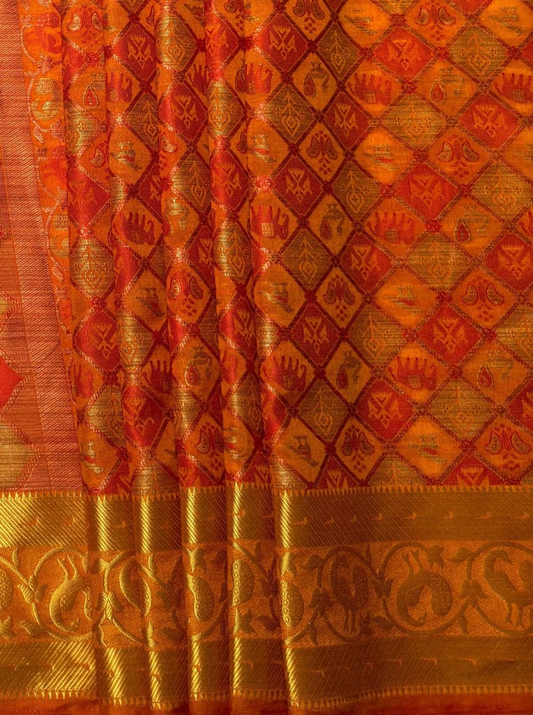 MIMOSA Women's Woven Design Patola Style Raw Silk Saree with Blouse Piece - Rust ( SA00003140RSFREE ) — photo 6