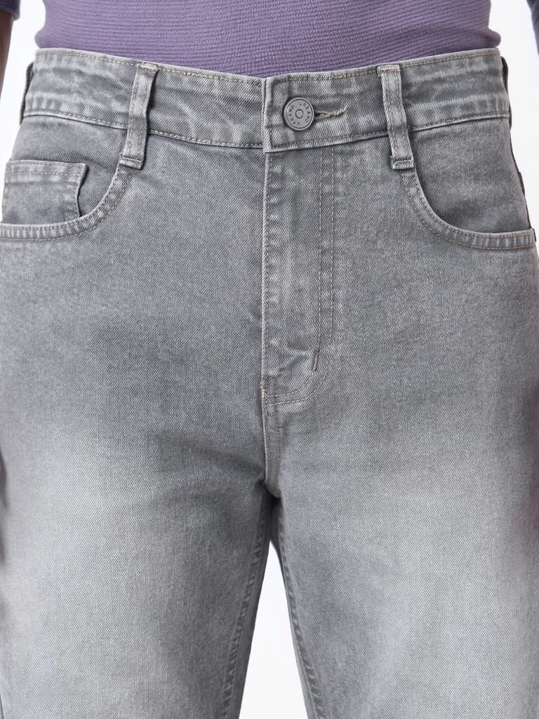 Men's Grey Straight Fit Washed Jeans Stretchable — photo 4