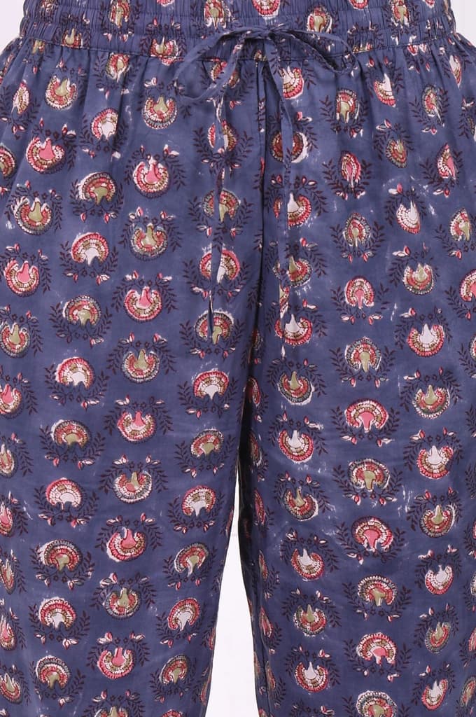 Blue Floral Printed Pure Cotton Straight Kurta, Pants and Dupatta Set — photo 8