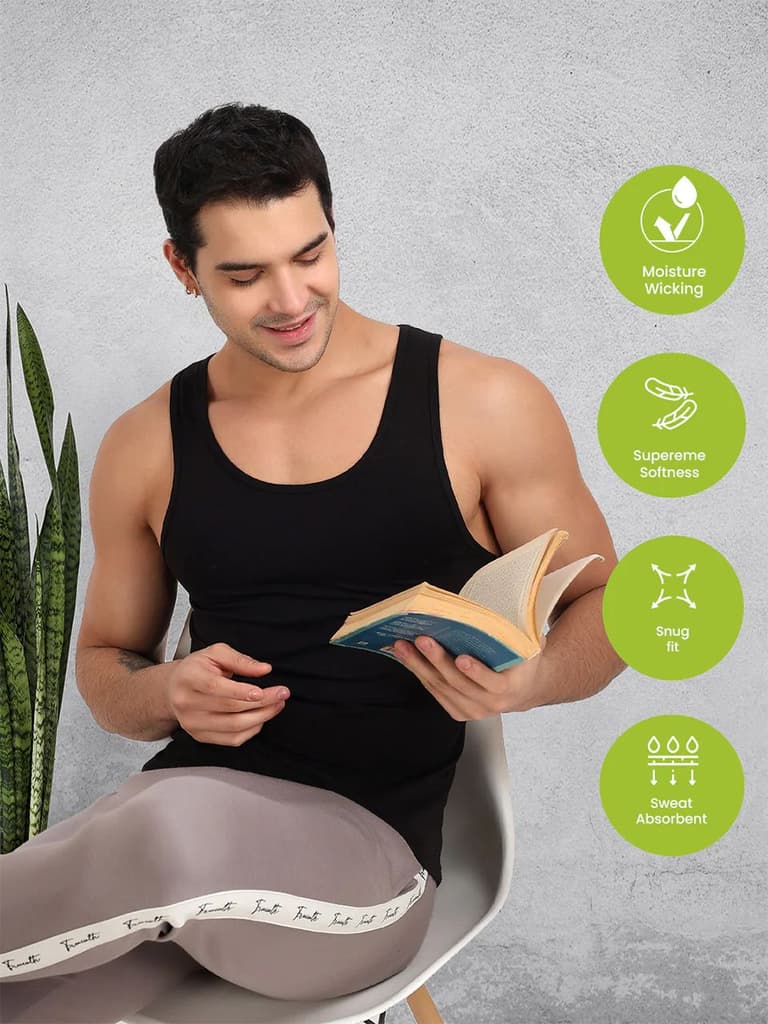 Regular Fit Organic Cotton Comfort Vest for Men-Pack of 5 — photo 3
