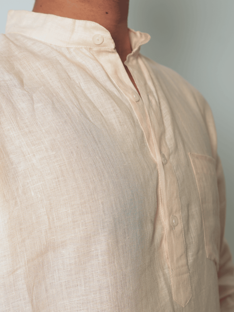 भोर (Bhor) - Men Light Peach Premium Linen Short Kurta — photo 6