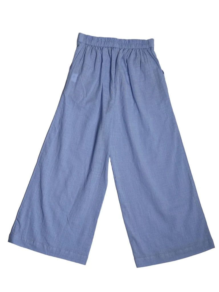 Utsa Kids Girls Blue Solid Cotton Wide-Leg Pants - (8-14 yrs) — photo 4