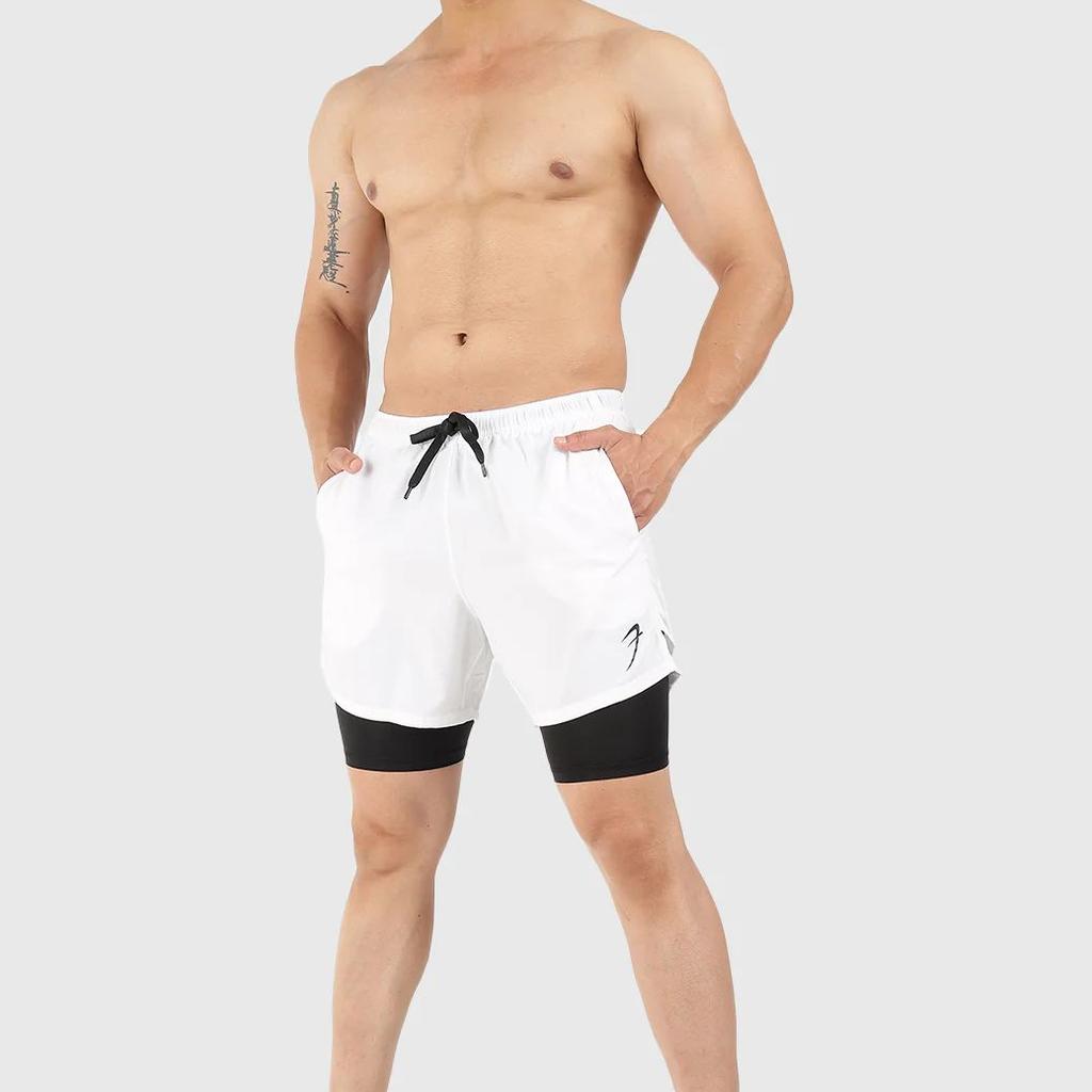 2 in 1 5" Compression Shorts White