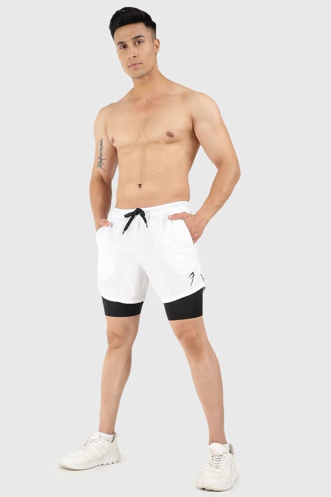 2 in 1 5" Compression Shorts White — S