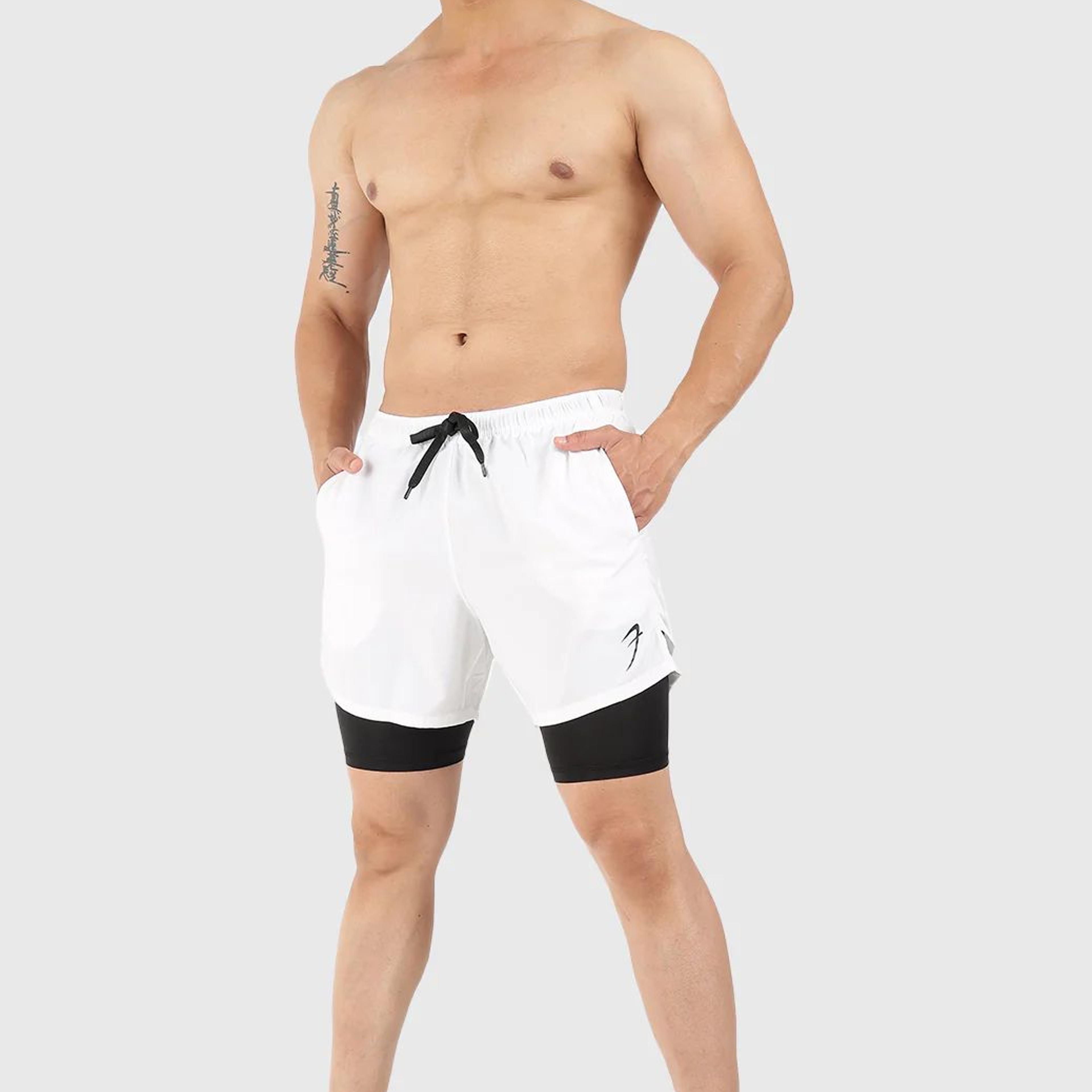 2 in 1 5" Compression Shorts White