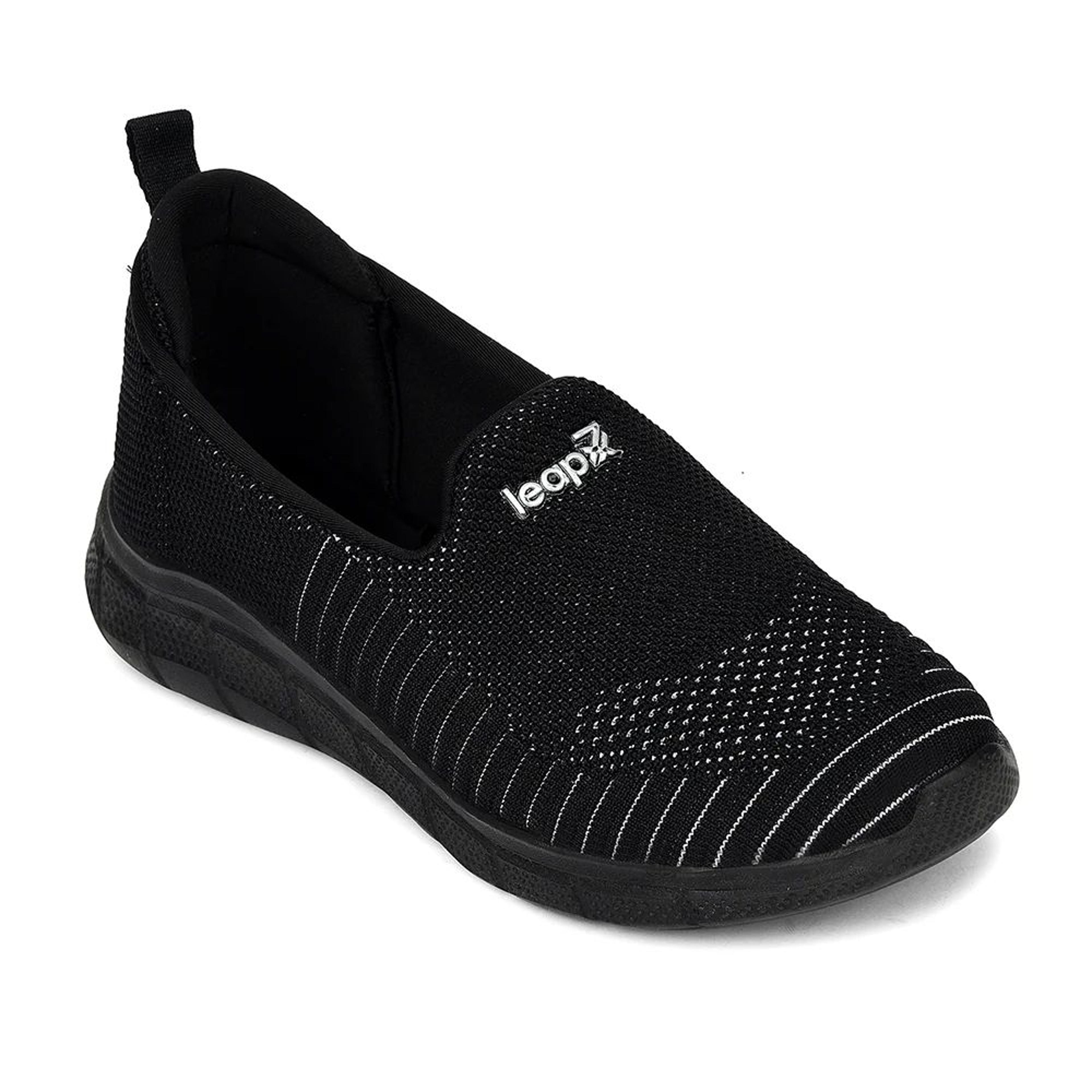 Leap7x Black Sports Non Lacing Walking Shoes For Women GHD-8 By Liberty