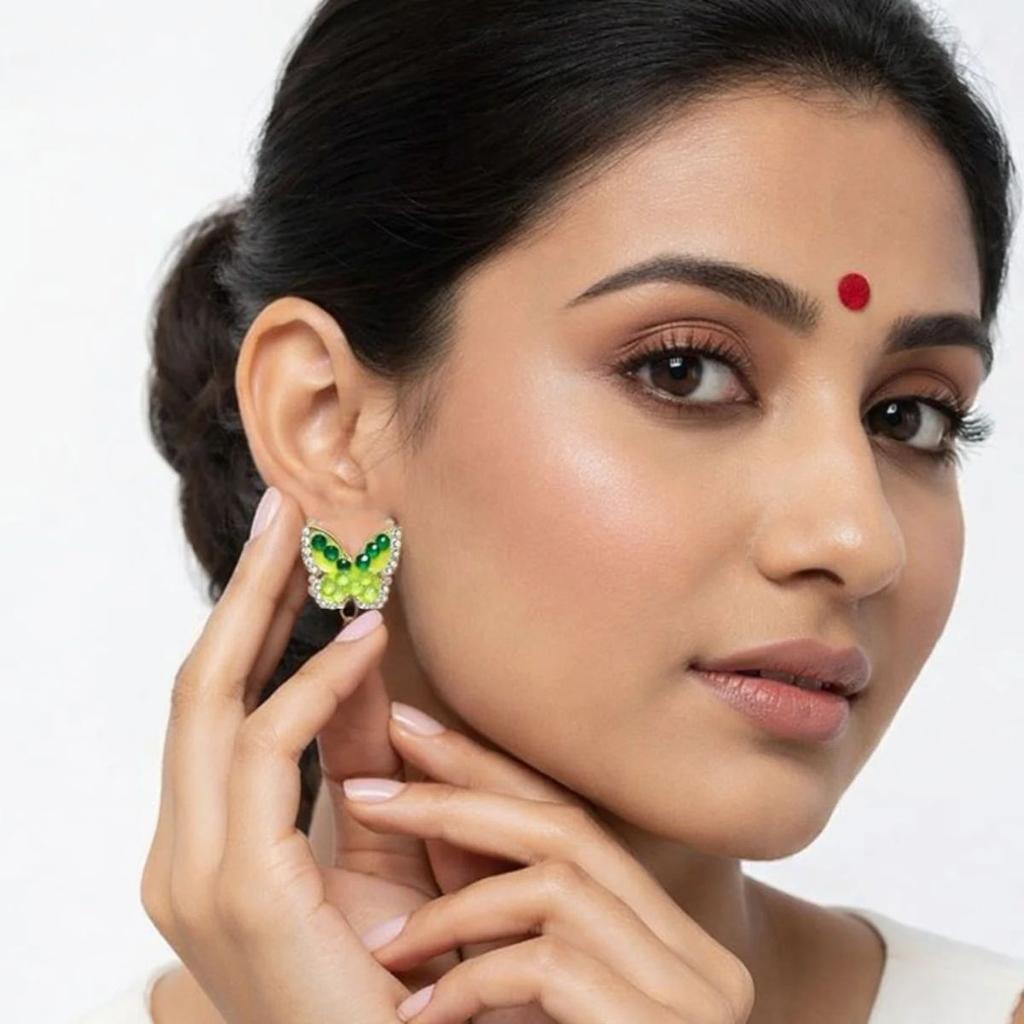 Green Butterfly Crystal Stud Earrings