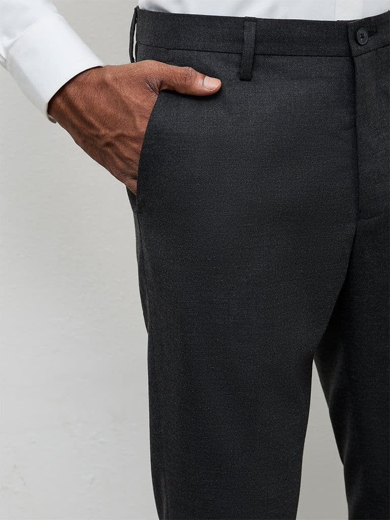 WES Formals Black Slim-Fit Mid-Rise Trousers — photo 3