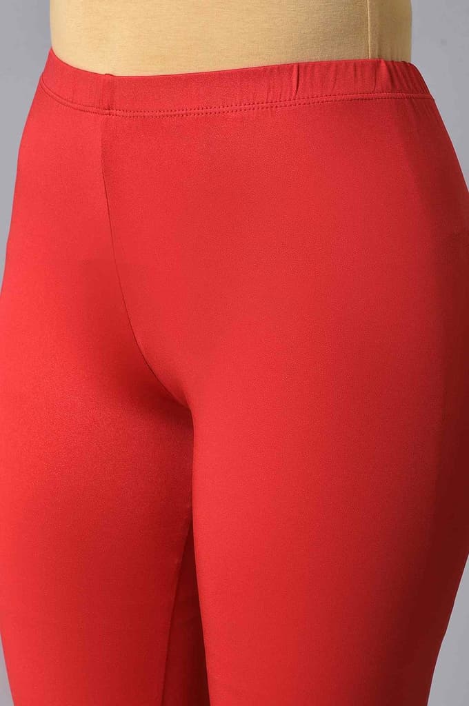 Red Solid Skinny Fit Cotton Churidar With Elasticated Waistband — photo 7