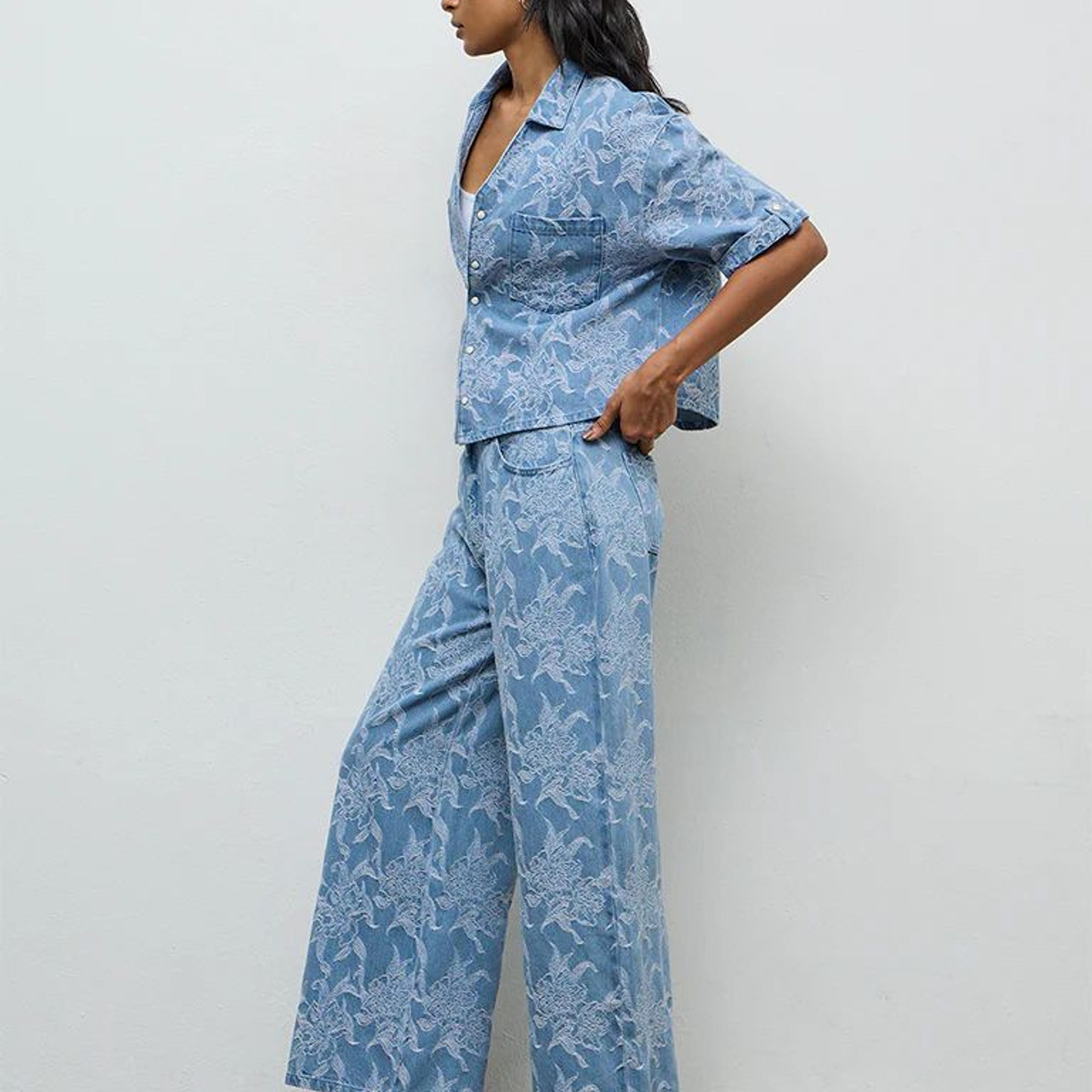LOV Blue Floral Embroidered High-Rise Jeans with Belt