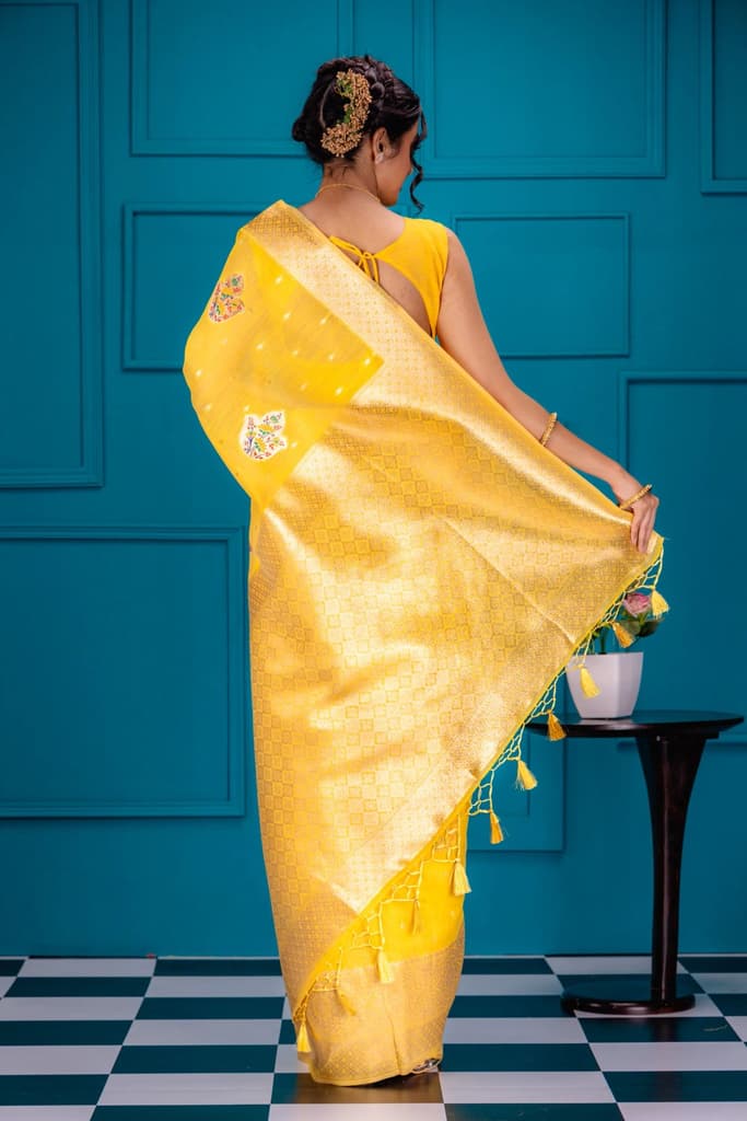 Mimosa Women's Woven Design Banarasi Style Art Silk Saree With Blouse Piece : SA00001759GDFREE — photo 6