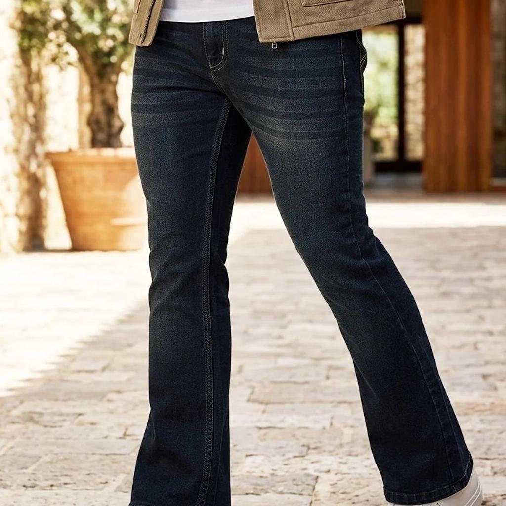 Men's Carbon Blue Bootcut Fit Mid Rise Heavy Washed Jeans Stretchable