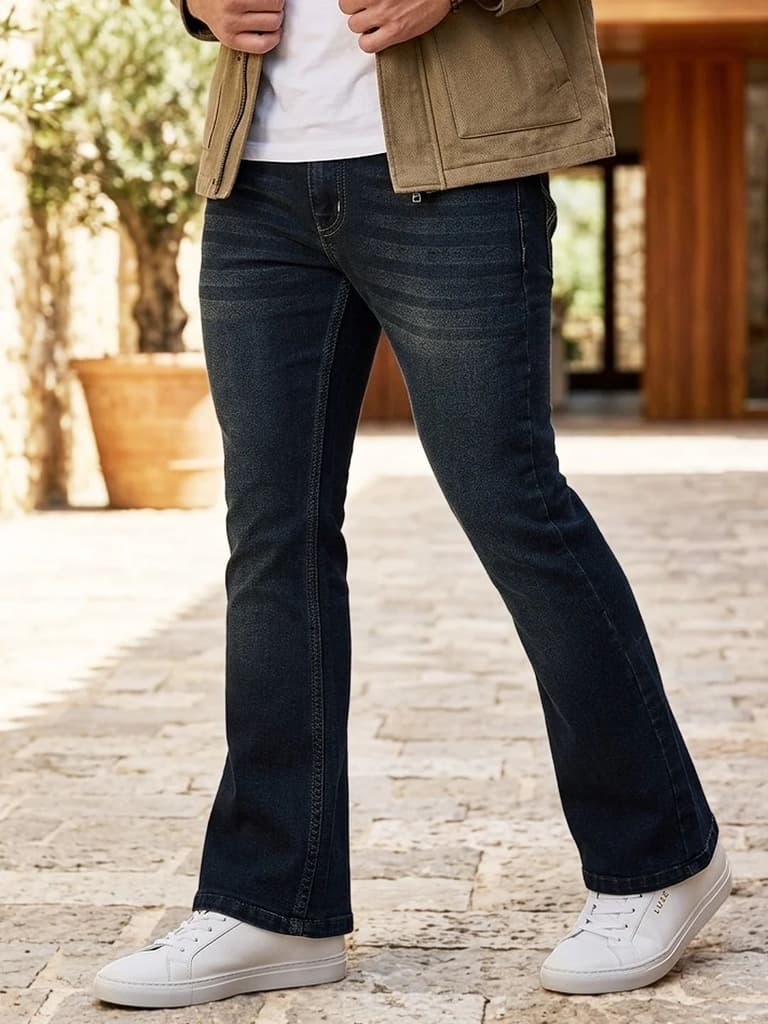 Men's Carbon Blue Bootcut Fit Mid Rise Heavy Washed Jeans Stretchable — 28 / Carbon Blue
