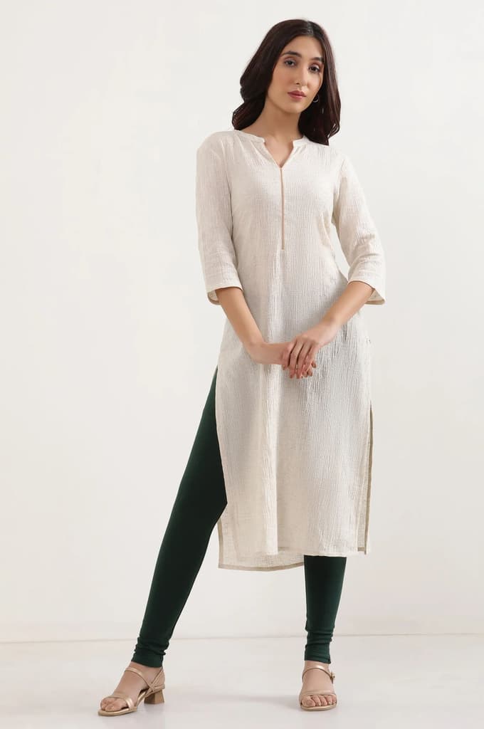 Green Solid Skinny Fit Cotton Tights With Elasticated Waist — photo 5