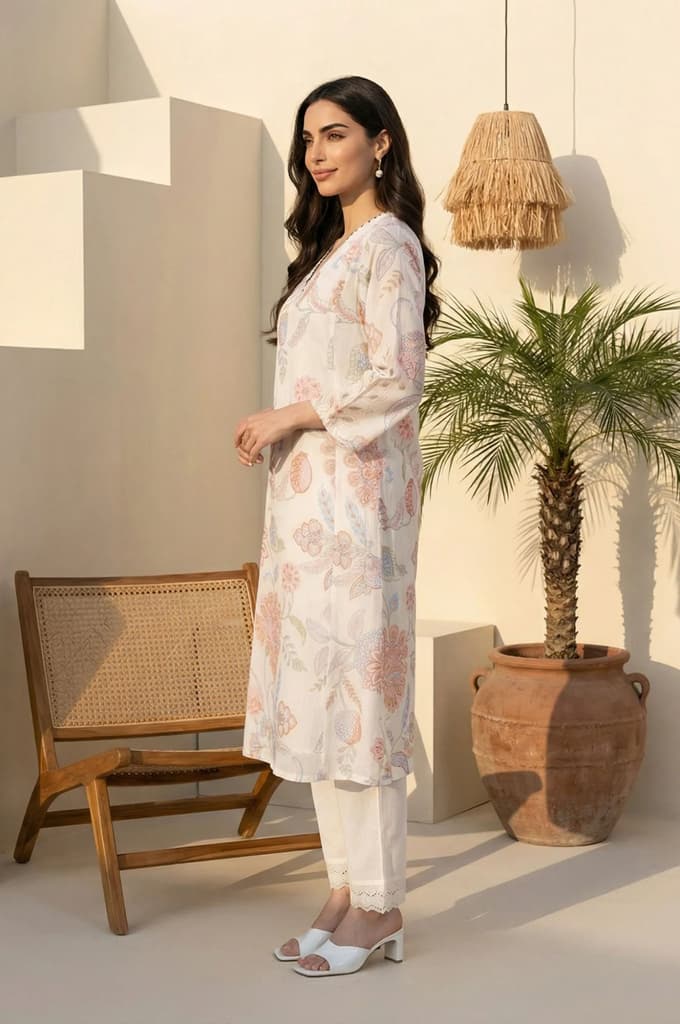 Off-White Schiffily Embroidered Floral Straight Kurta — photo 4