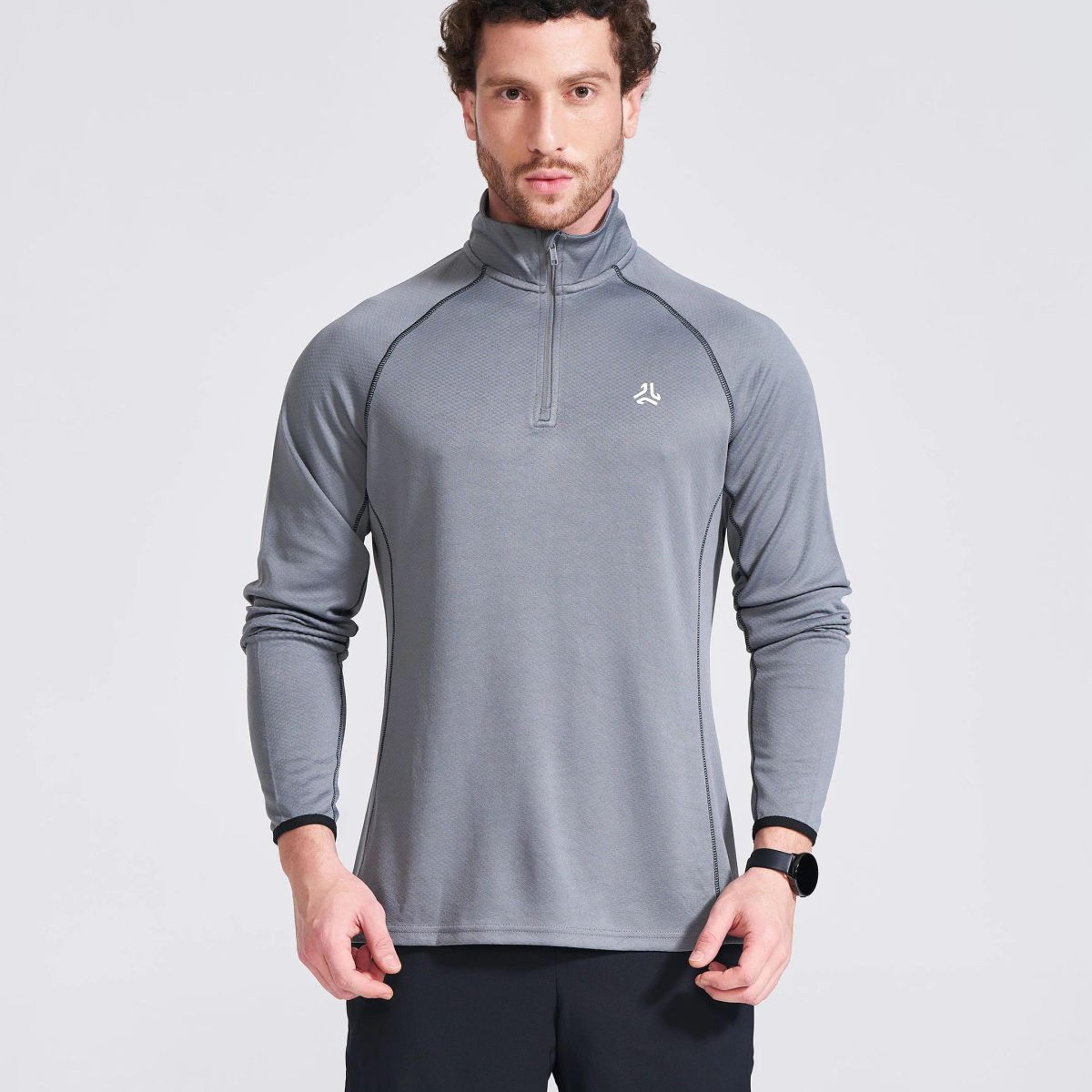 Men's Grey Solid Stand Collar Jacket