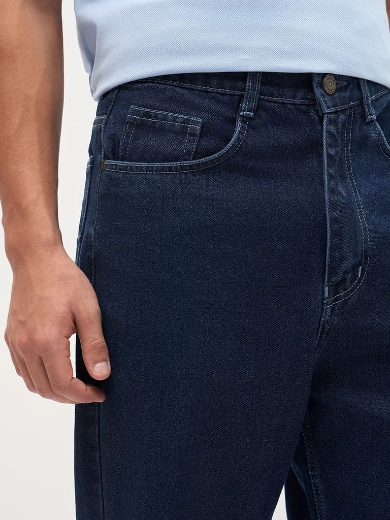 Men's Blue Loose Baggy Fit Raw Washed Denim Jeans Non-Stretchable — photo 6