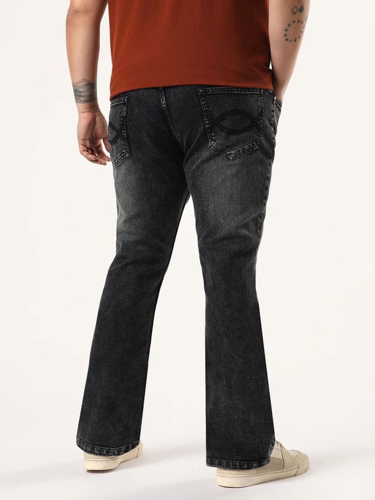 Plus Men's Black Bootcut Fit Mid Rise Tinted Heavy Washed Jeans Stretchable — photo 3