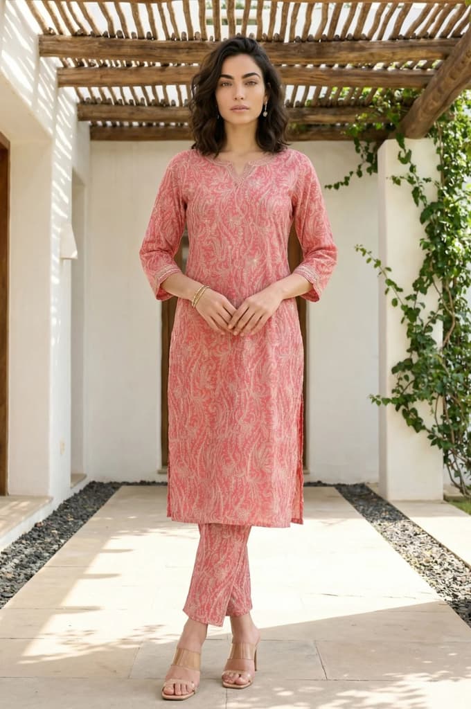 Pink Paisley Printed Modal Straight Kurta and Pants Co-ord Set — XS