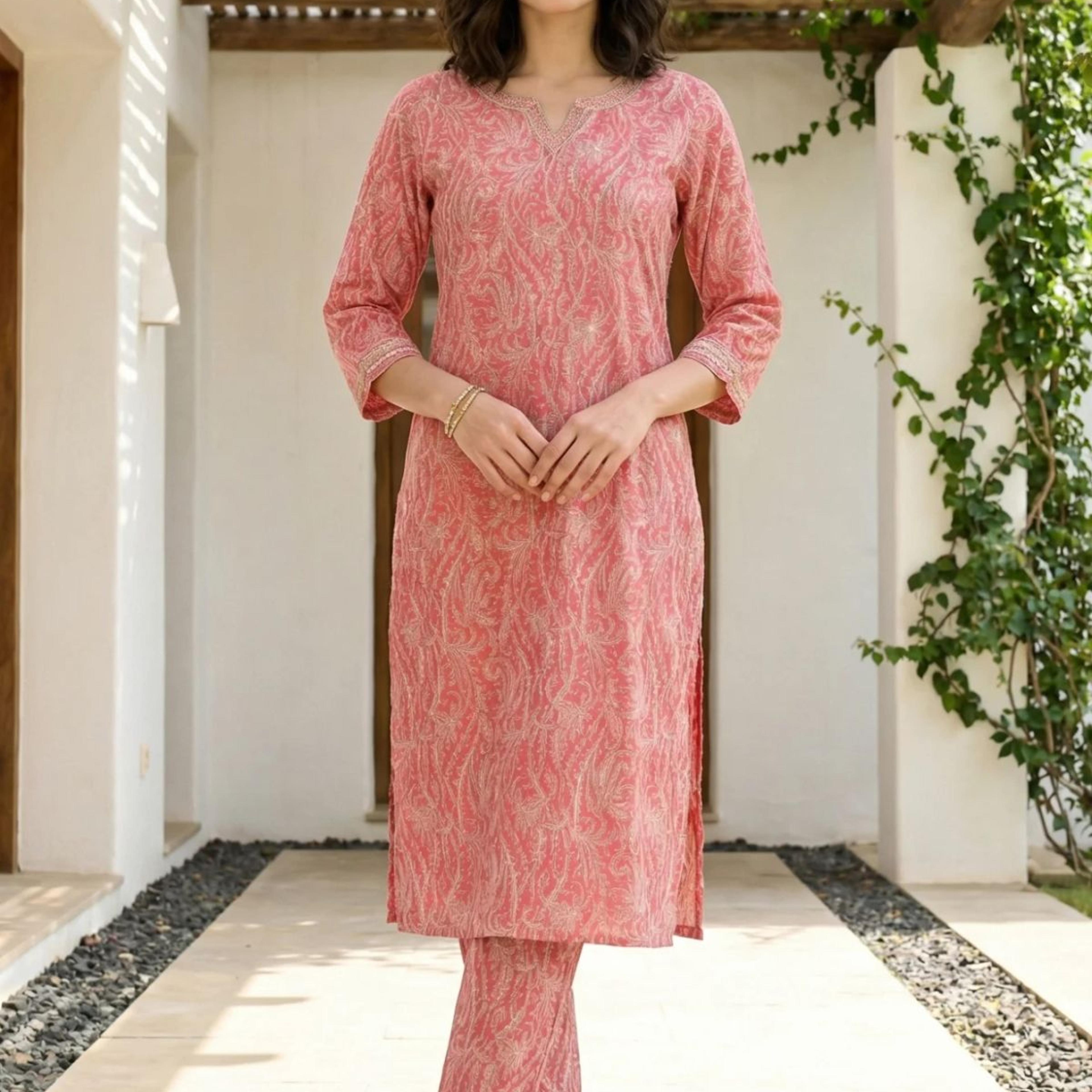Pink Paisley Printed Modal Straight Kurta and Pants Co-ord Set