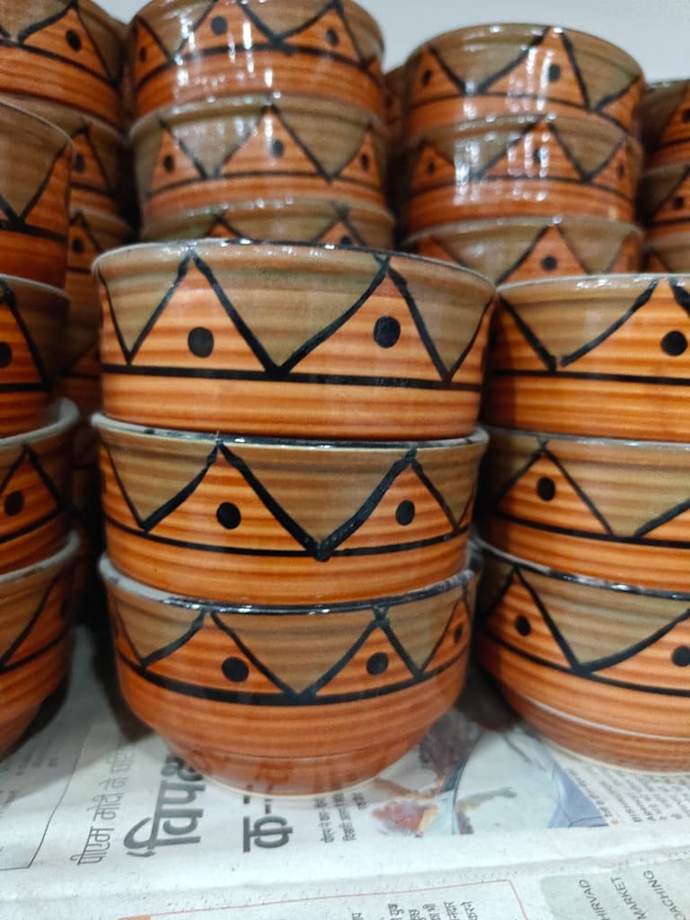 Wooden Bowl with Painted Design | Handcrafted | Brown | Decorative