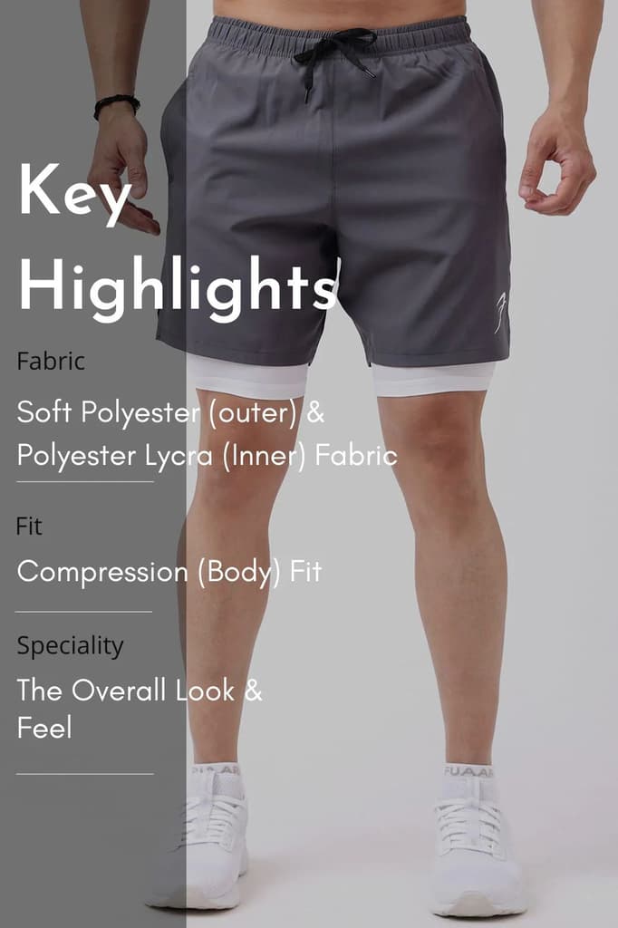 2 in 1 Compression Shorts Grey with White — photo 6