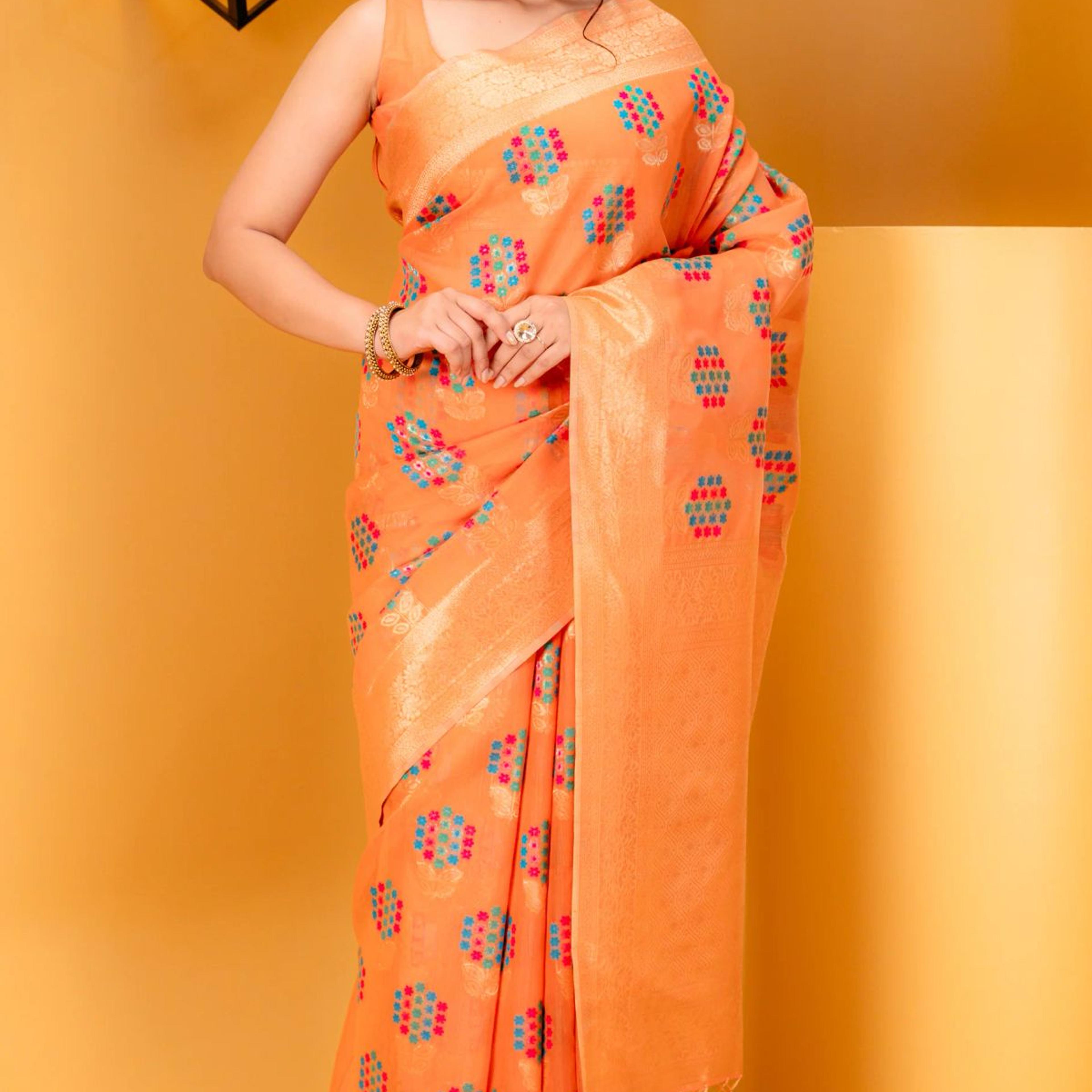 Mimosa Women's Woven Design Banarasi Style Art Silk Saree With Blouse Piece : SA00001595PCFREE