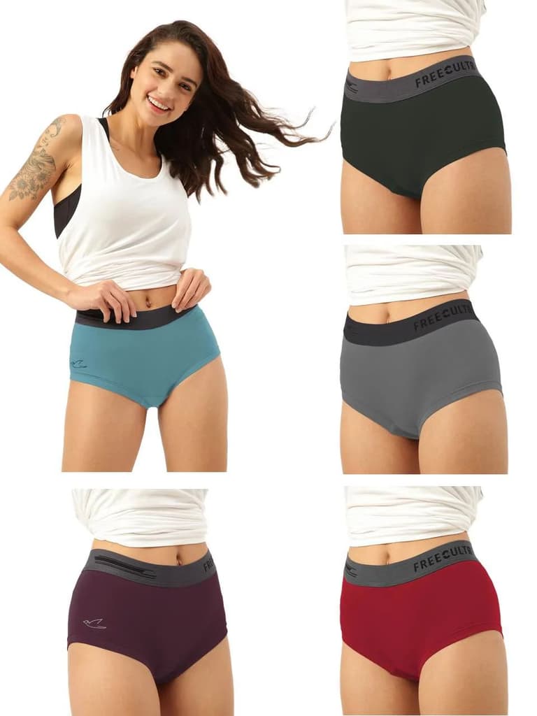 Women's Micro Modal Boxer Brief (Pack of 5) — Martini Blue; Sangria Wine; Seaweed Green; Smoke Grey; Sassy Red / S / Women