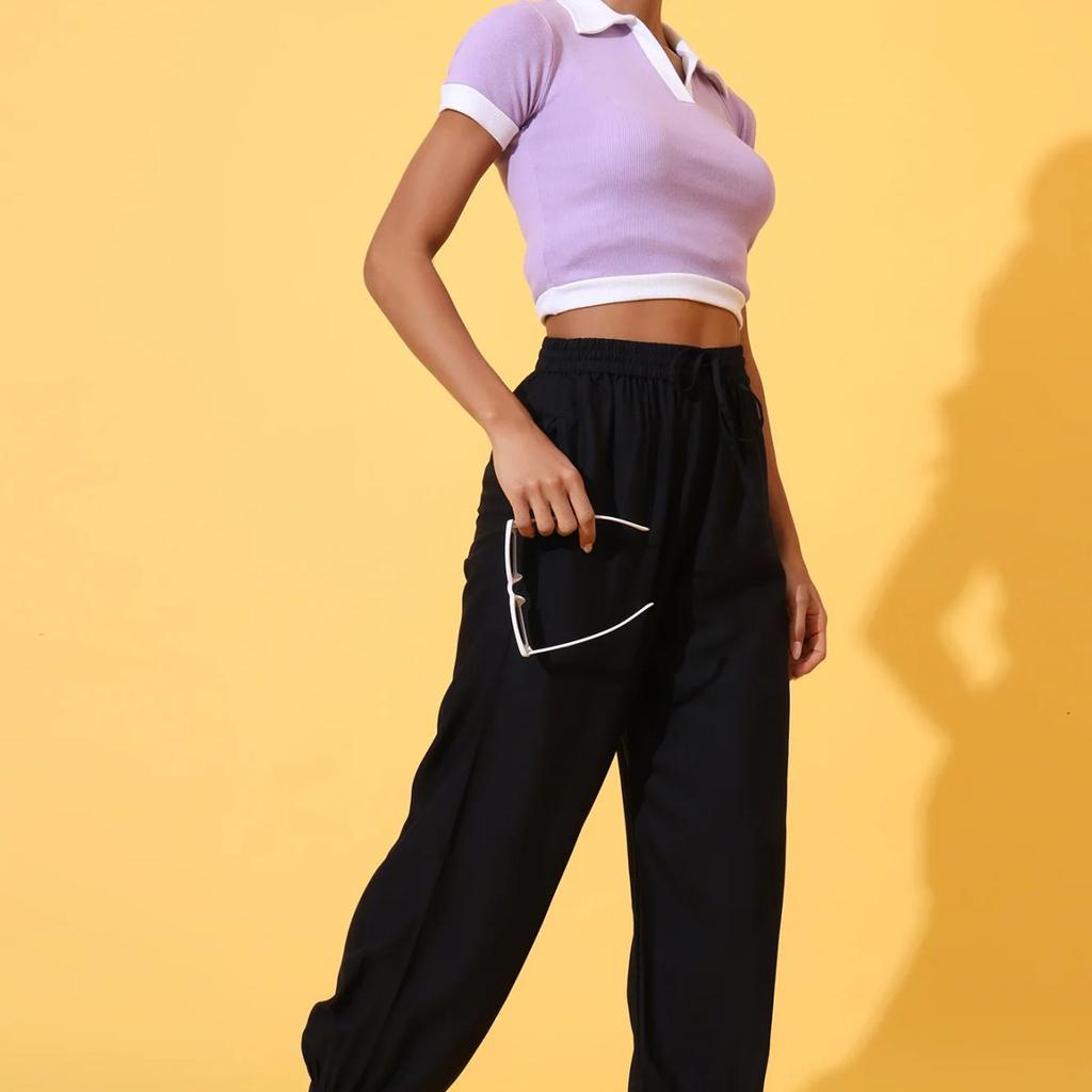 Black Solid Ankle Length Rayon Harem Pants