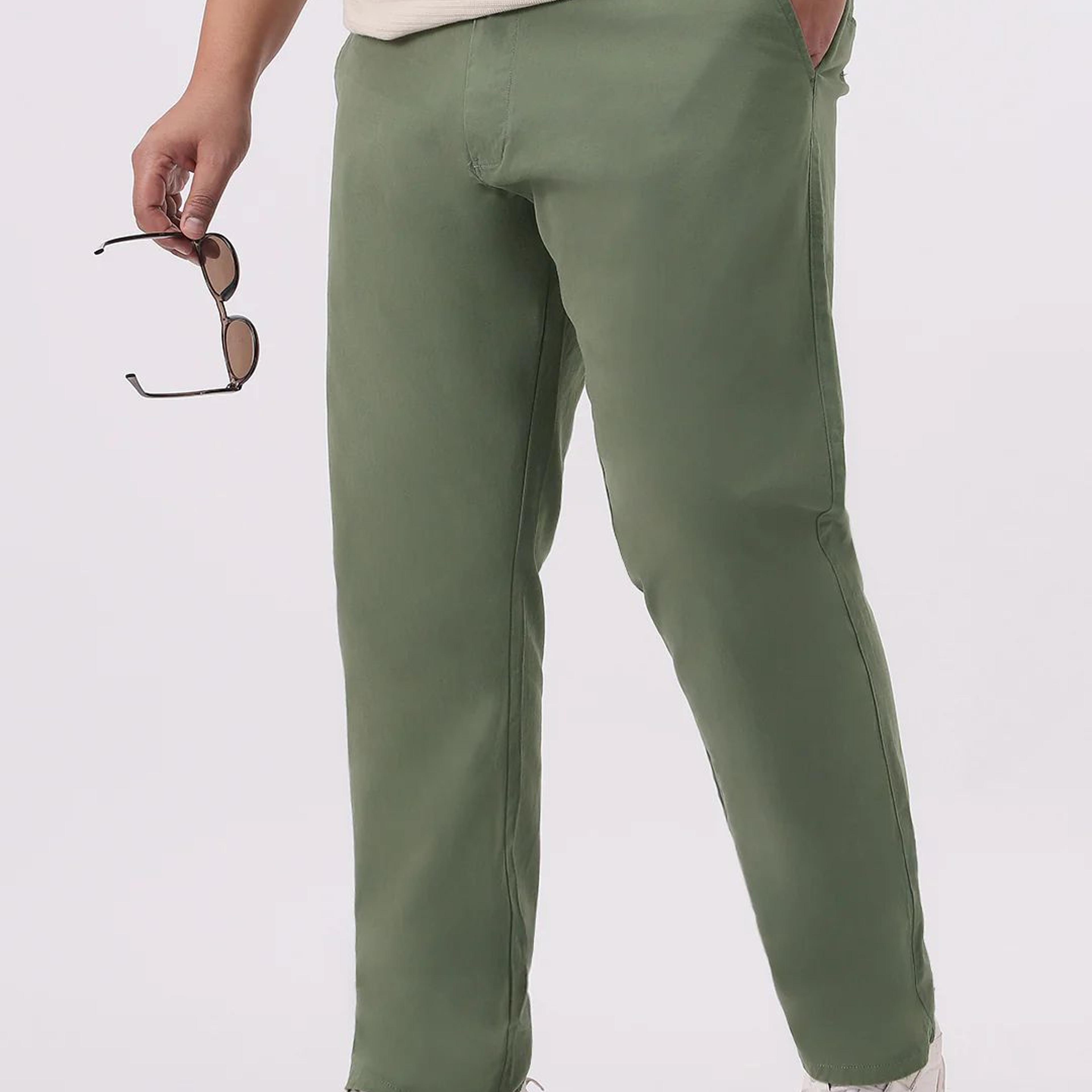 Plus Men's Sage Green Cotton Regular Fit Casual Chinos Trousers Stretch