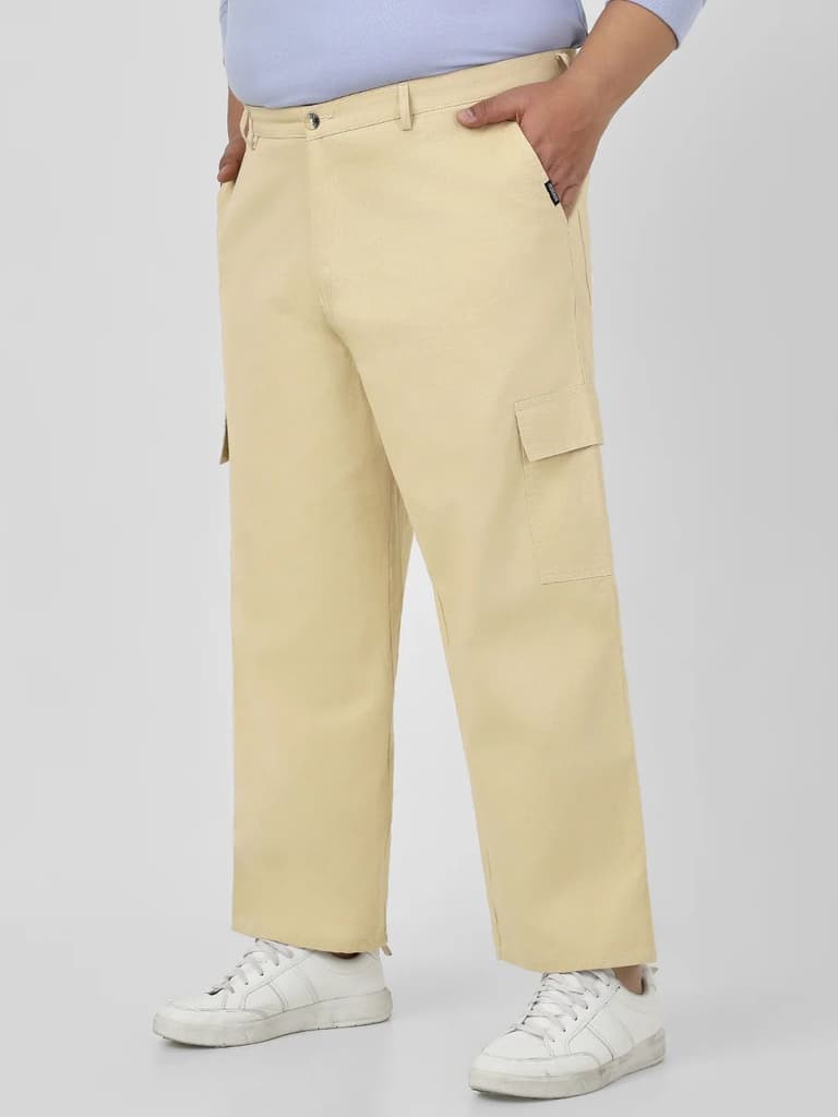 Plus Men's Beige Loose Baggy Fit Solid Cargo Chino Pant with 6 Pockets Non-Stretchable — photo 2