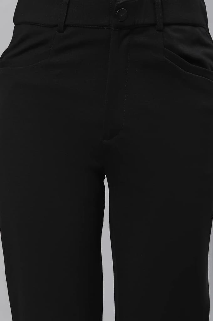 Black Solid Slim Fit Trousers With Elasticated Waist — photo 7