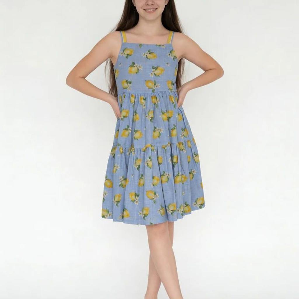 Utsa Kids Girls Blue Printed Tiered Flared Cotton Dress - (8-14 yrs)