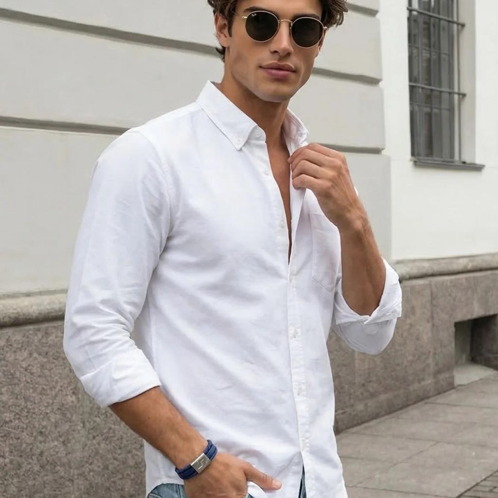 Men's White Cotton Full Sleeve Regular Fit Solid Oxford Shirt With Button-Down Collar