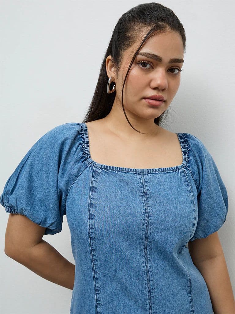 Gia Light Blue Denim A-Line Dress — photo 3