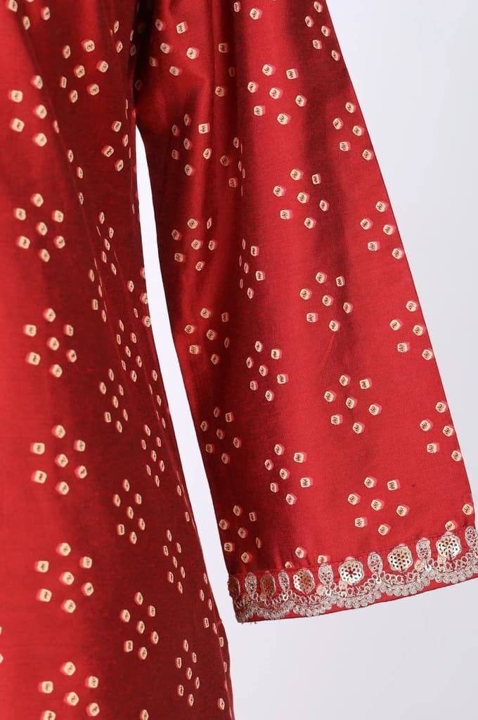 Red Metallic Embroidered Bandhani Straight Kurta — photo 6