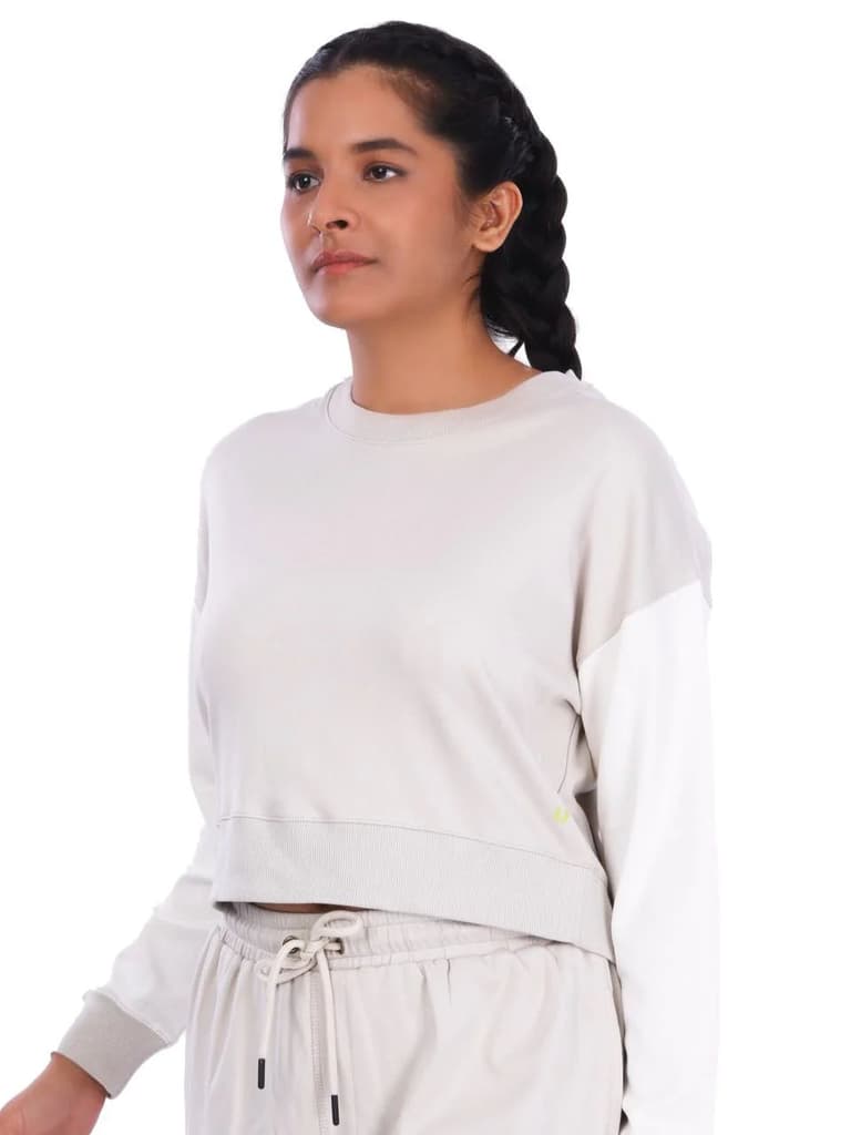 Ecru & White Colourblock Crop Sweatshirt — photo 4