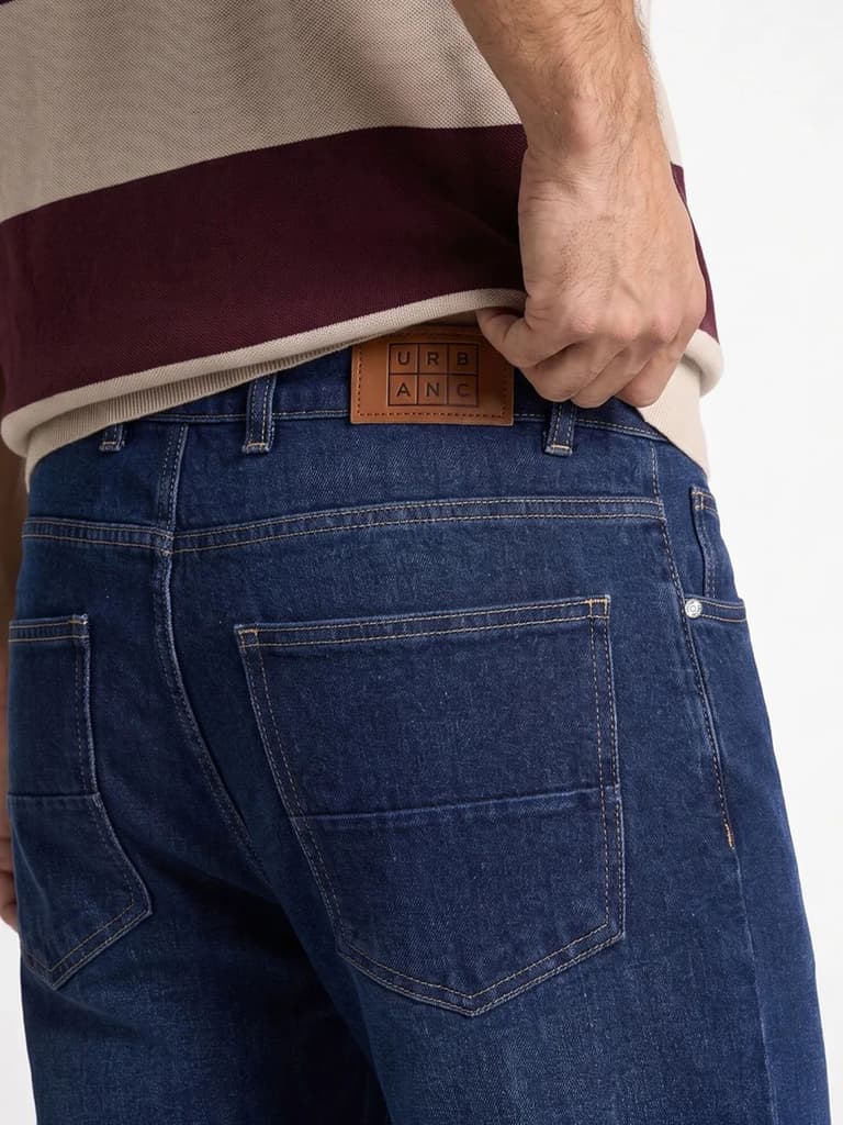 Men's Dark Blue Relaxed Fit Washed Denim Jeans Non-Stretchable — photo 6