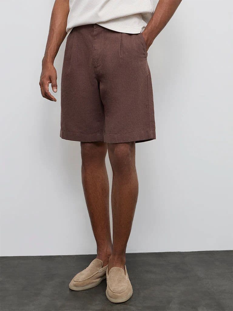 Ascot Dark Brown Relaxed-Fit Mid-Rise Cotton-Blend Shorts — photo 2