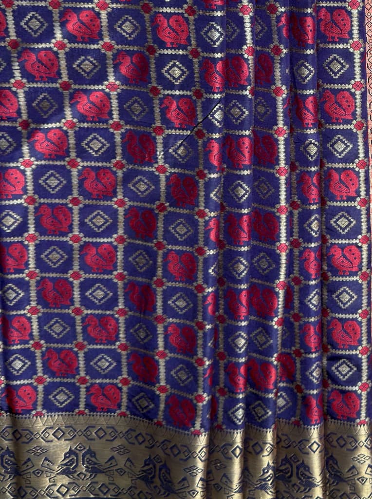 MIMOSA Women's Woven Design Patola Style Raw Silk Saree with Blouse Piece - Navy ( SA00003139NVFREE ) — photo 7