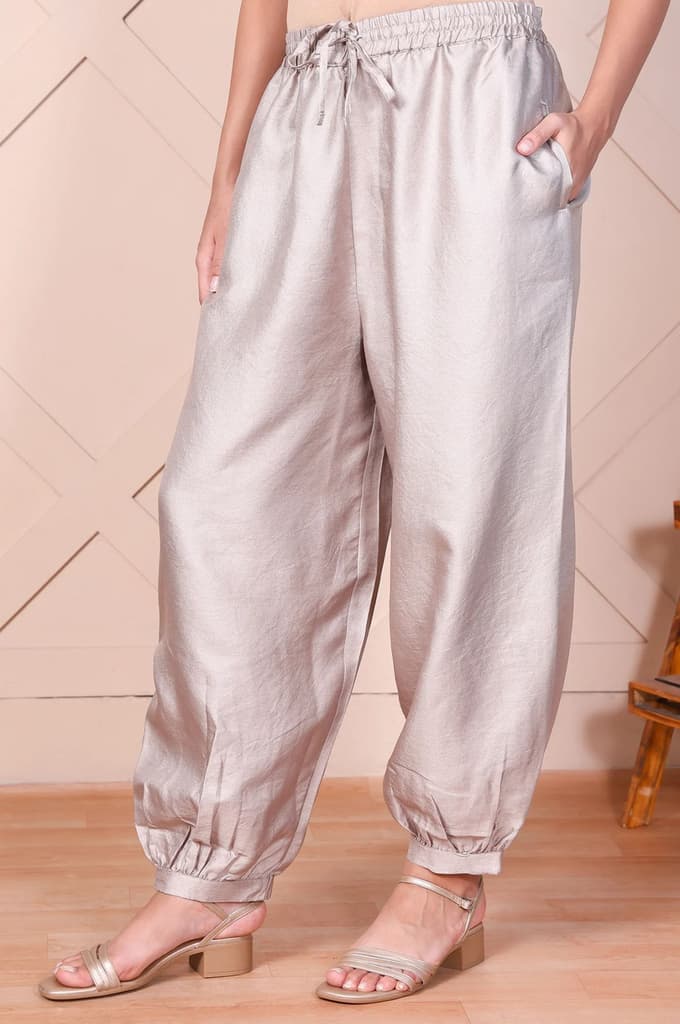 Silver Solid Relaxed-Leg Pants — photo 2