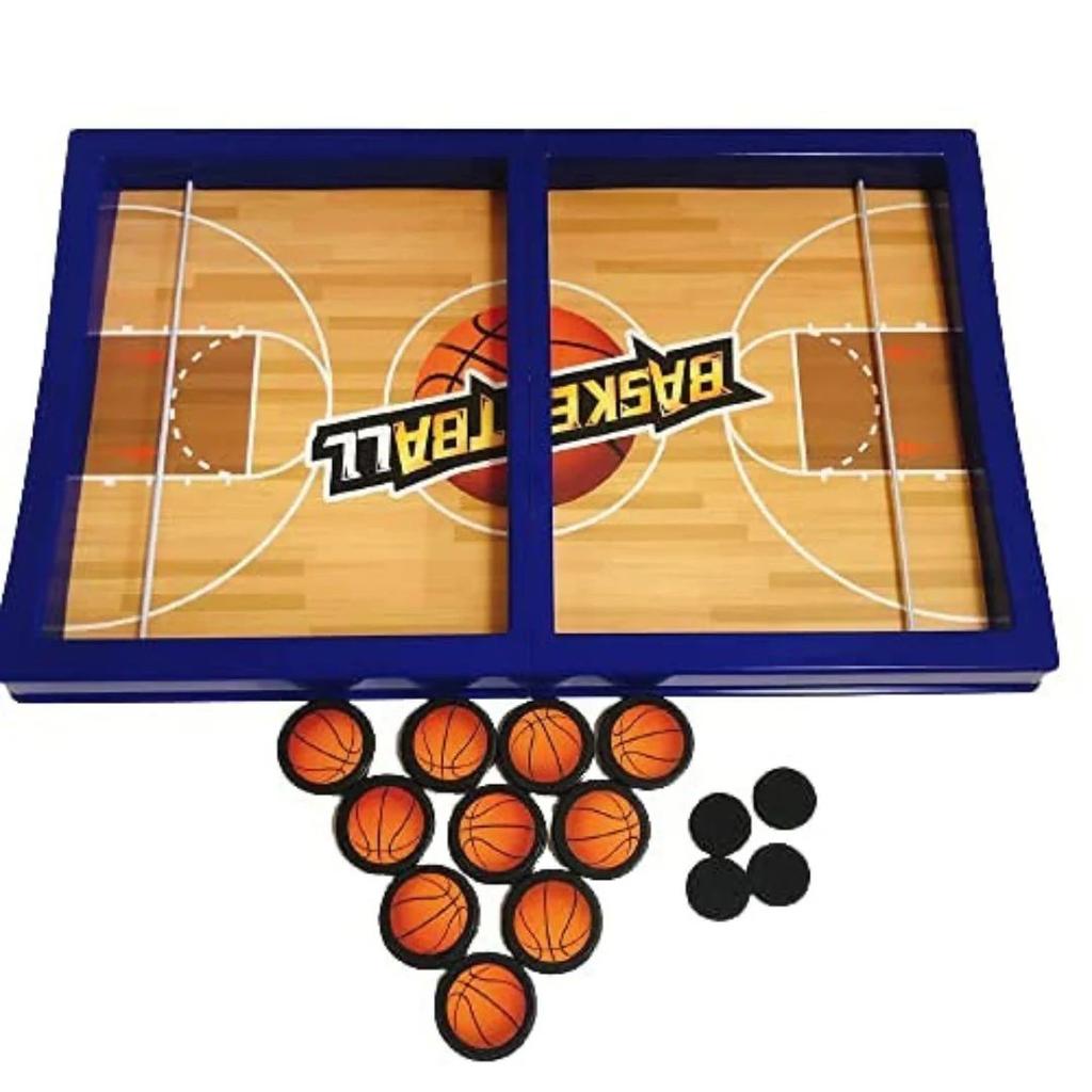 Fast Sling Puck Game – Wooden Tabletop Sling Shot Board Game — BasketBall Theme