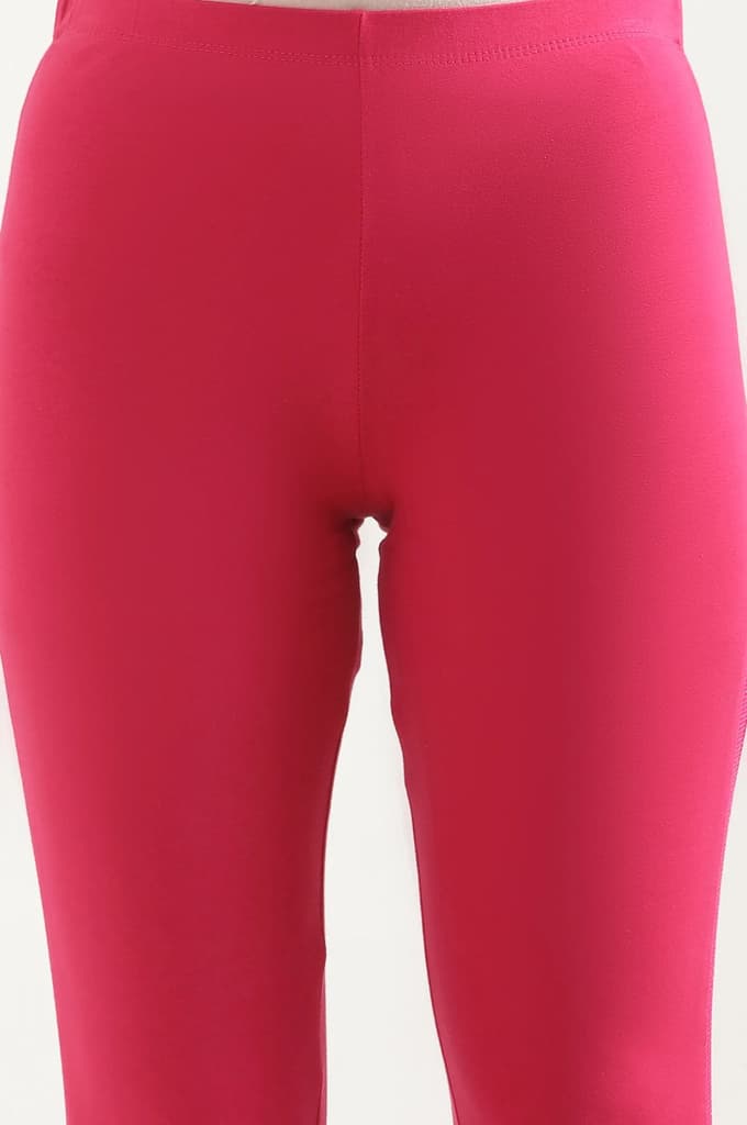 Pink Solid Skinny Cotton Tights With Elasticated Waistband — photo 6