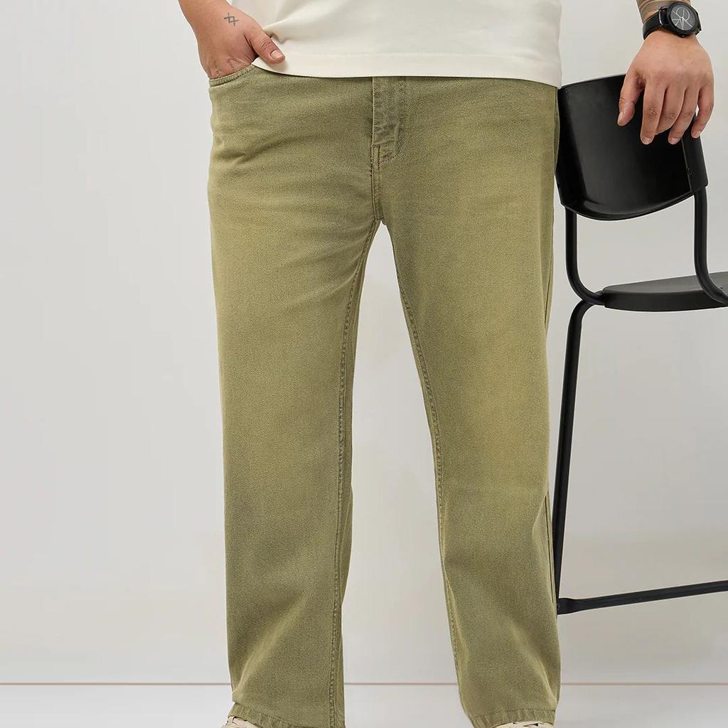 Plus Men's Ice Grey Regular Fit Whisker Washed Yellow Tint Denim Jeans Stretchable