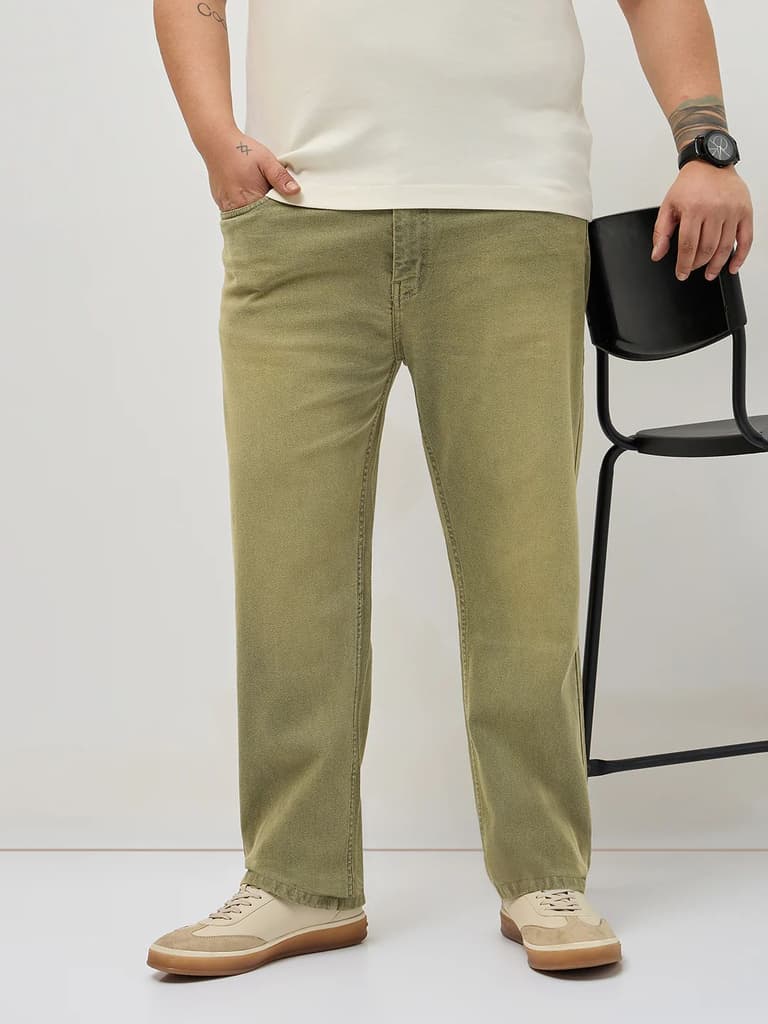 Plus Men's Ice Grey Regular Fit Whisker Washed Yellow Tint Denim Jeans Stretchable — 36 / Ice Grey