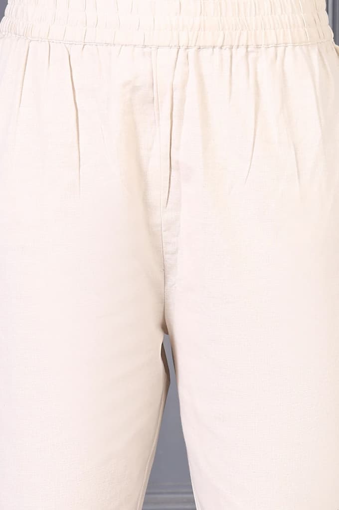 Off White Embroidered Cotton Flax Straight Kurta and Trousers Co-ord Set — photo 8