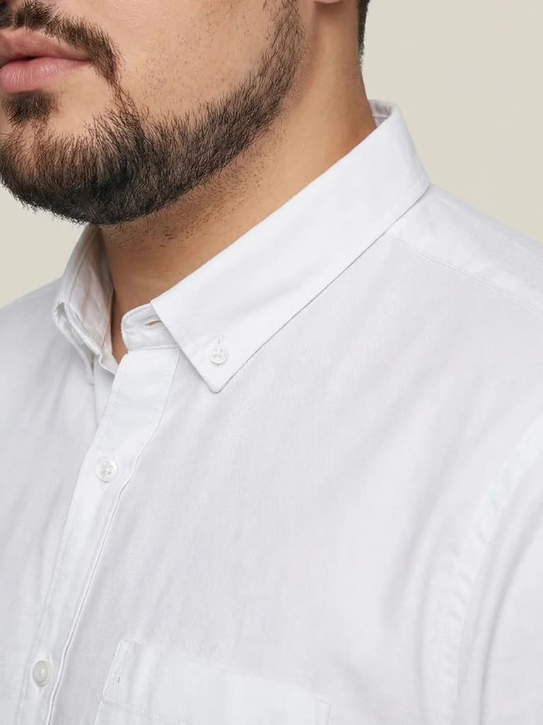 Plus Men's White Cotton Full Sleeve Regular Fit Solid Oxford Shirt With Button-Down Collar — photo 6