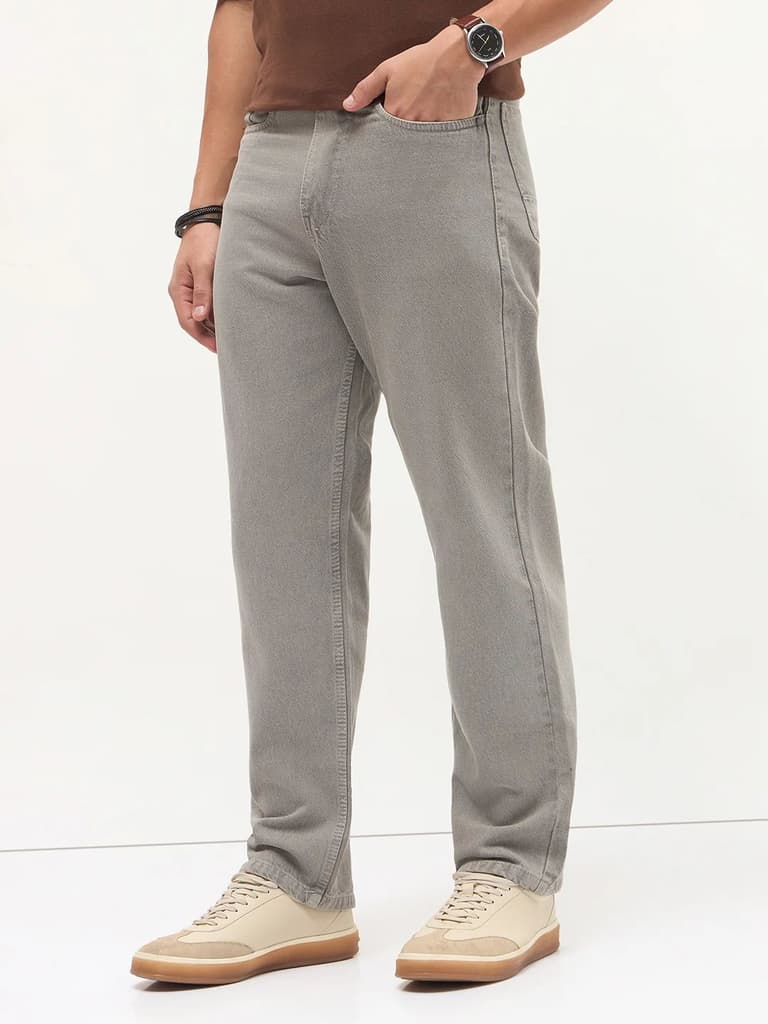 Men's Dusty Grey Loose Baggy Fit Washed Denim Jeans Non-Stretchable — photo 2